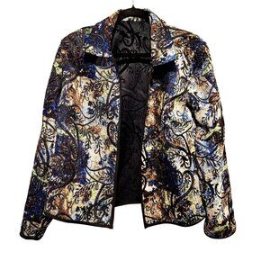 Reversible Womens Jacket With Baroque-Inspired Tapestry Print & Black Jacquard B